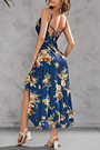 S-2Xl Plus Size Summer New Stylish Micro Elastic Flower Batch Printing Ruffle Sling Backless Lace-Up Zip-Up Split Sexy Midi Dress