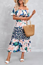 S-2Xl Plus Size Summer New Stylish Micro Elastic Off-The-Shoulder Ruffle With Belt Casual Midi Dress
