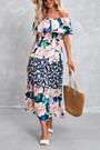 S-2Xl Plus Size Summer New Stylish Micro Elastic Off-The-Shoulder Ruffle With Belt Casual Midi Dress