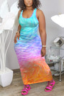 S-2Xl Plus Size Summer New Stylish Stretch 4 Colors Fixed Printing Sleeveless Casual Maxi Dress
