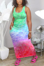 S-2Xl Plus Size Summer New Stylish Stretch 4 Colors Fixed Printing Sleeveless Casual Maxi Dress