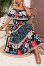 S-2Xl Plus Size Summer New Stylish Stretch Flower Batch Printing Off-The-Shoulder Ruffle Casual Maxi Dress