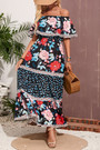 S-2Xl Plus Size Summer New Stylish Stretch Flower Batch Printing Off-The-Shoulder Ruffle Casual Maxi Dress