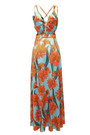 S-2Xl Plus Size Summer New Stylish Stretch Flower Printing Crossed Sling Lace-Up Backless Split Sexy Maxi Dress