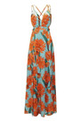 S-2Xl Plus Size Summer New Stylish Stretch Flower Printing Crossed Sling Lace-Up Backless Split Sexy Maxi Dress