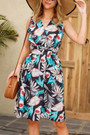 S-2Xl Plus Size Summer New Stylish Stretch Leaf & Flower Batch Printing V-Neck Sleeveless Casual Midi Dress