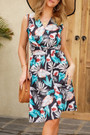 S-2Xl Plus Size Summer New Stylish Stretch Leaf & Flower Batch Printing V-Neck Sleeveless Casual Midi Dress