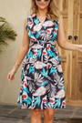 S-2Xl Plus Size Summer New Stylish Stretch Leaf & Flower Batch Printing V-Neck Sleeveless Casual Midi Dress