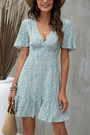 S-2Xl Plus Size Summer New Two Colors Floral Printing Micro Elastic V-Neck Casual Mini Dress