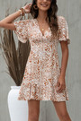 S-2Xl Plus Size Summer New Two Colors Leopard Printing Micro Elastic V-Neck Casual Mini Dress