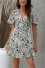 S-2Xl Plus Size Summer New Two Colors Leopard Printing Micro Elastic V-Neck Casual Mini Dress