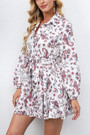 S-2Xl Spring & Summer New Floral Batch Printing Inelastic Turndown Collar Botton Tie-Waist Retro Stylish A-Line Mini Dress