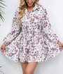 S-2Xl Spring & Summer New Floral Batch Printing Inelastic Turndown Collar Botton Tie-Waist Retro Stylish A-Line Mini Dress