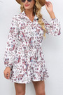 S-2Xl Spring & Summer New Floral Batch Printing Inelastic Turndown Collar Botton Tie-Waist Retro Stylish A-Line Mini Dress