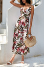 S-2Xl Summer New Floral Batch Printing Micro-Elastic Swing Bohemian Spaghetti String Midi Dress