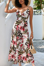 S-2Xl Summer New Floral Batch Printing Micro-Elastic Swing Bohemian Spaghetti String Midi Dress