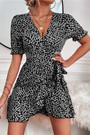 S-2Xl Summer New Plus Size 3 Colors Floral Printing Inelastic V-Neck Tie-Waist Ruffle Stylish Vacation Style Mini Dress