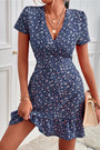 S-2Xl Summer New Plus Size 3 Colors Floral Printing Micro-Elastic V-Neck Casual Vacation Style Mini Dress