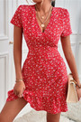 S-2Xl Summer New Plus Size 3 Colors Floral Printing Micro-Elastic V-Neck Casual Vacation Style Mini Dress