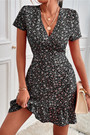S-2Xl Summer New Plus Size 3 Colors Floral Printing Micro-Elastic V-Neck Casual Vacation Style Mini Dress