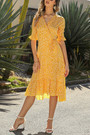 S-2Xl Summer New Plus Size 5 Colors Floral Printing Inelastic Chiffon V-Neck High Slit Stylish Vacation Style Midi Dress