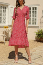 S-2Xl Summer New Plus Size 5 Colors Floral Printing Inelastic Chiffon V-Neck High Slit Stylish Vacation Style Midi Dress
