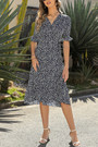 S-2Xl Summer New Plus Size 5 Colors Floral Printing Inelastic Chiffon V-Neck High Slit Stylish Vacation Style Midi Dress