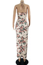 S-2Xl Summer New Plus Size Allover Flower Batch Printing Stretch Halter-Neck Lace-Up Hollow Shirring Sexy Bodycon Maxi Dress