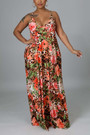 S-2Xl Summer New Plus Size Allover Leopard & Flower Batch Printing Stretch Sling Pockets Loose Stylish Casual Maxi Dress