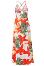 S-2Xl Summer New Plus Size Flower & Coconut Tree Batch Printing Stretch Backless Crossed Sling Stylish Tropical Vacation Style Maxi Dress