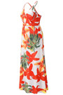S-2Xl Summer New Plus Size Flower & Coconut Tree Batch Printing Stretch Backless Crossed Sling Stylish Tropical Vacation Style Maxi Dress