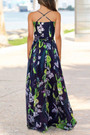 S-2Xl Summer New Plus Size Flower & Leaf Batch Printing Stretch Backless Adjustable Straps Stylish Bohemia Vacation Style Maxi Dress