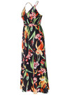 S-2Xl Summer New Plus Size Plant Batch Printing Stretch Backless Crossed Adjustable Straps Stylish Tropical Vacation Style Maxi Dress