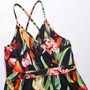 S-2Xl Summer New Plus Size Plant Batch Printing Stretch Backless Crossed Adjustable Straps Stylish Tropical Vacation Style Maxi Dress