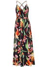 S-2Xl Summer New Plus Size Plant Batch Printing Stretch Backless Crossed Adjustable Straps Stylish Tropical Vacation Style Maxi Dress