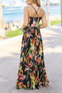 S-2Xl Summer New Plus Size Plant Batch Printing Stretch Backless Crossed Adjustable Straps Stylish Tropical Vacation Style Maxi Dress
