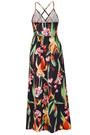 S-2Xl Summer New Plus Size Plant Batch Printing Stretch Backless Crossed Adjustable Straps Stylish Tropical Vacation Style Maxi Dress