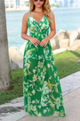 S-2Xl Summer New Two Colors Plus Size Flower Batch Printing Stretch Backless Adjustable Straps Stylish Tropical Vacation Style Maxi Dress