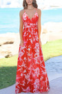 S-2Xl Summer New Two Colors Plus Size Flower Batch Printing Stretch Backless Adjustable Straps Stylish Tropical Vacation Style Maxi Dress