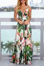 S-2Xl Summer New Two Colors Plus Size Leaf & Flower Batch Printing Stretch Backless Adjustable Straps Stylish Bohemia Vacation Style Maxi Dress