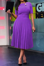 S-3Xl Plus Size New 5 Colors Solid Color Micro-Elastic Crew Neck Nipped Waist Pleated Stylish Classic Midi Dress(With Belt)