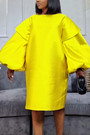 S-3Xl Plus Size Spring & Summer New 4 Colors Solid Color Inelastic Puff Sleeves Crew Neck Pockets Loose Stylish Simple Midi Dress