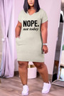 S-3Xl Plus Size Summer New 3 Colors Letter Fixed Printing Stretch Pocket Short Sleeves Cotton Casual Mini Dress