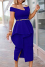 S-3Xl Plus Size Summer New 3 Colors Solid Color Inelastic Off-The-Shoulder Ruffle Slit Zip-Up Irregular Slim Stylish Simple Midi Dress(Without Belt) Midi Dresses
