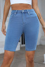 S-3Xl Plus Size Summer New Micro Elastic Solid Color Pocket Zip-Up Button Slim Stylish Denim Shorts