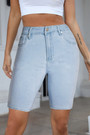 S-3Xl Plus Size Summer New Micro Elastic Solid Color Pocket Zip-Up Button Slim Stylish Denim Shorts