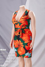 S-3Xl Plus Size Summer New Stylish Stretch Flower Batch Printing Deep-V-Neck Lace-Up Sleeveless Slim Sexy Midi Dress