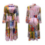 S-3Xl Spring Plus Size Batch Printing Inelastic Zip-Up Back Casual Ethnic Style Midi Dress With Belt 1#