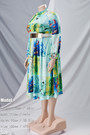 S-3Xl Spring Plus Size Batch Printing Inelastic Zip-Up Back Casual Ethnic Style Midi Dress With Belt 3#
