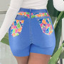 S-3Xl Summer New Plus Size Three Colors Patchwork Micro-Elastic High Waist Pockets Button Zip-Up Stylish Denim Shorts